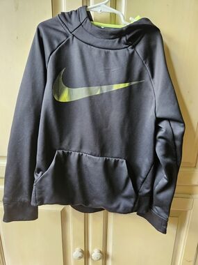 Nike Black Pullover Hoodie with Neon Yellow Swoosh
